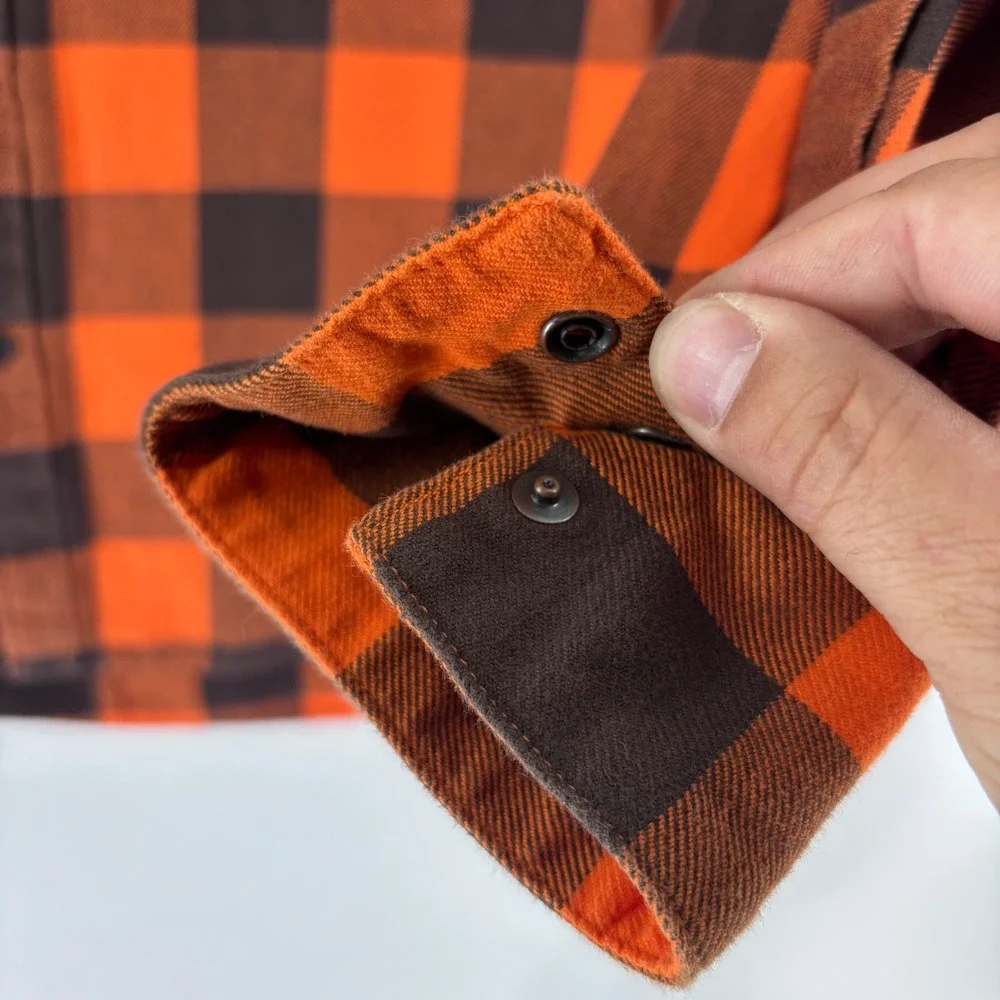 Levi's Western Flannel Shirt Men's XL Orange Black Buffalo Checkered Plaid NFL